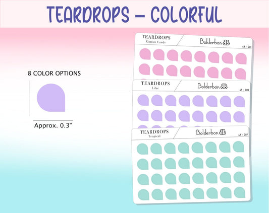 TEARDROPS STICKERS || Colorful, Frosted Clear, Icons, Pastel, Mini Dots, Planner Stickers