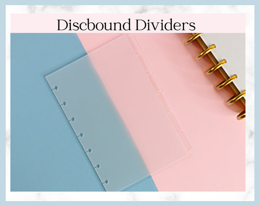 DISCBOUND DIVIDERS Frosted Clear ||  B6 Size, 1/2 Letter Size, 6 Side Tabs, 7 Hole Punch, Plastic, Sticker Album, Planner, Notebook