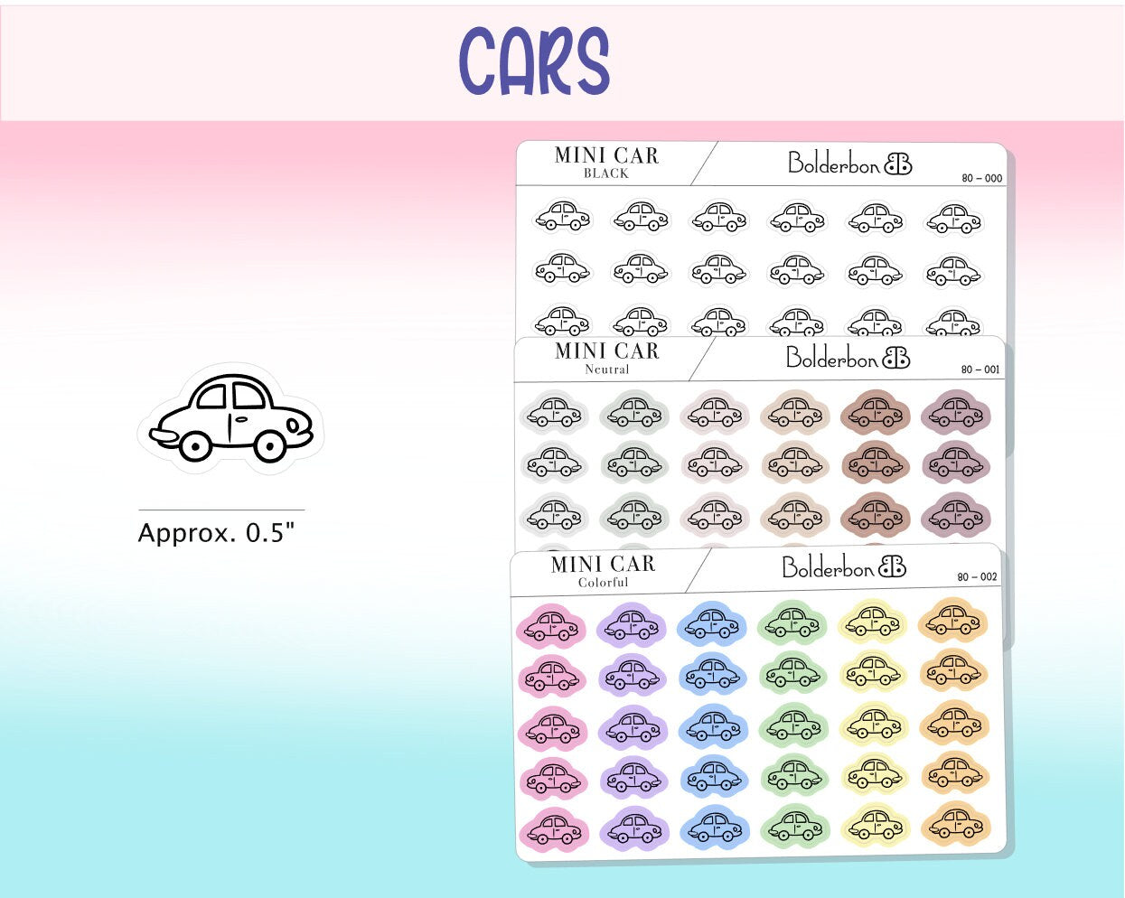 CAR ICONS || Planner Stickers, Clear or White Matte