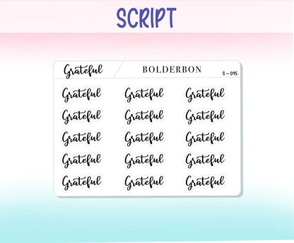 GRATEFUL || Functional Script Stickers
