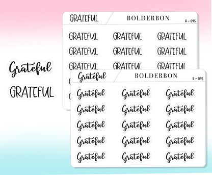 GRATEFUL || Functional Script Stickers