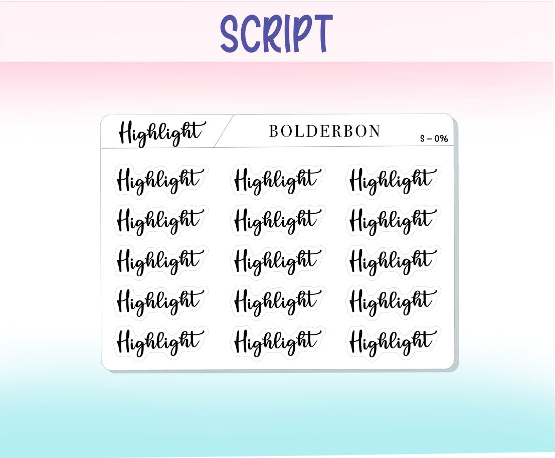 HIGHLIGHT || Functional Script Stickers, Handwritten Planner Stickers ...