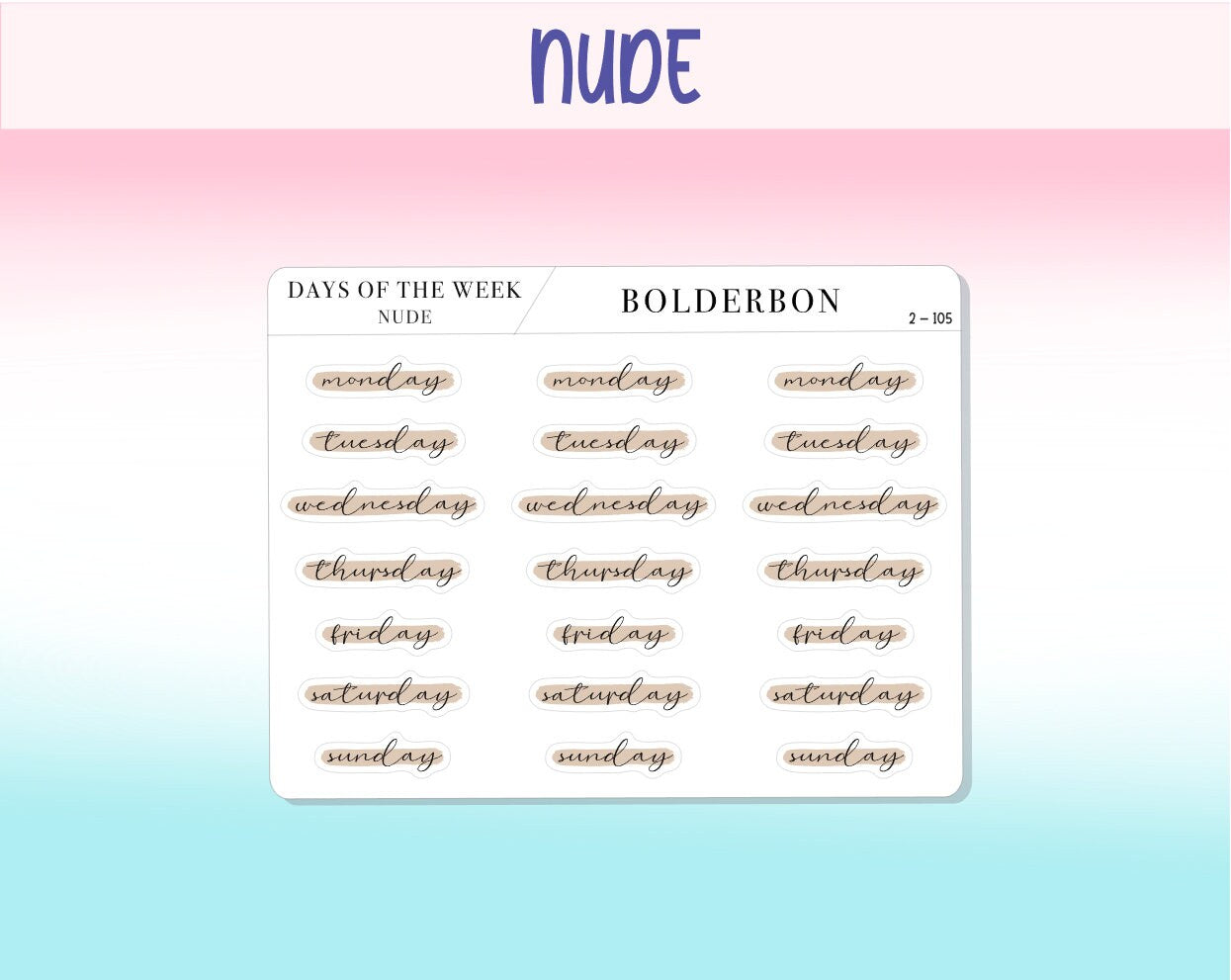 Days Of The Week NEUTRAL || Highlighted, Planner Stickers