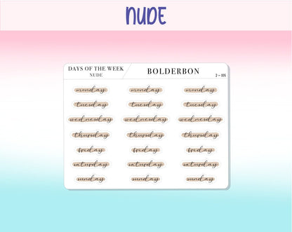 Days Of The Week NEUTRAL || Highlighted, Planner Stickers