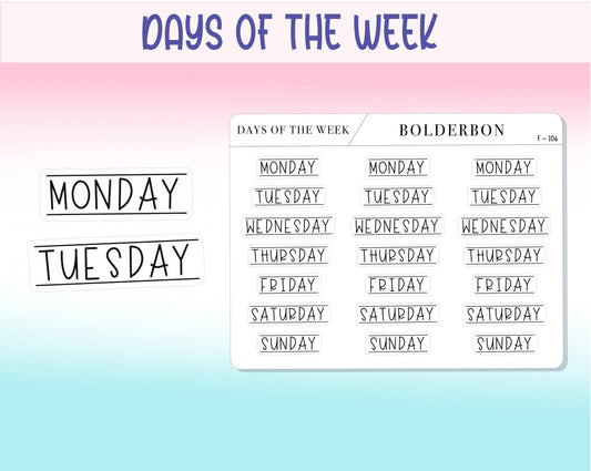 Days Of The Week LINES || Functional Planner Stickers