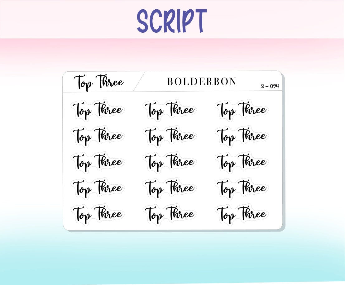 TOP THREE || Functional Script Stickers, Handwritten Planner Stickers ...