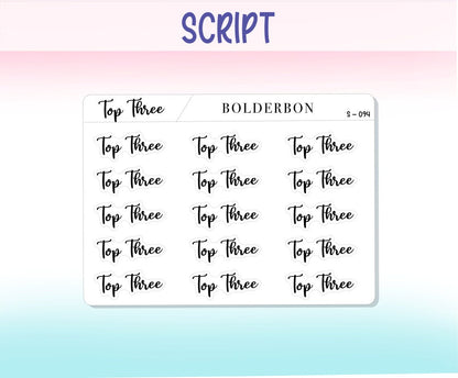 TOP THREE || Functional Script Stickers