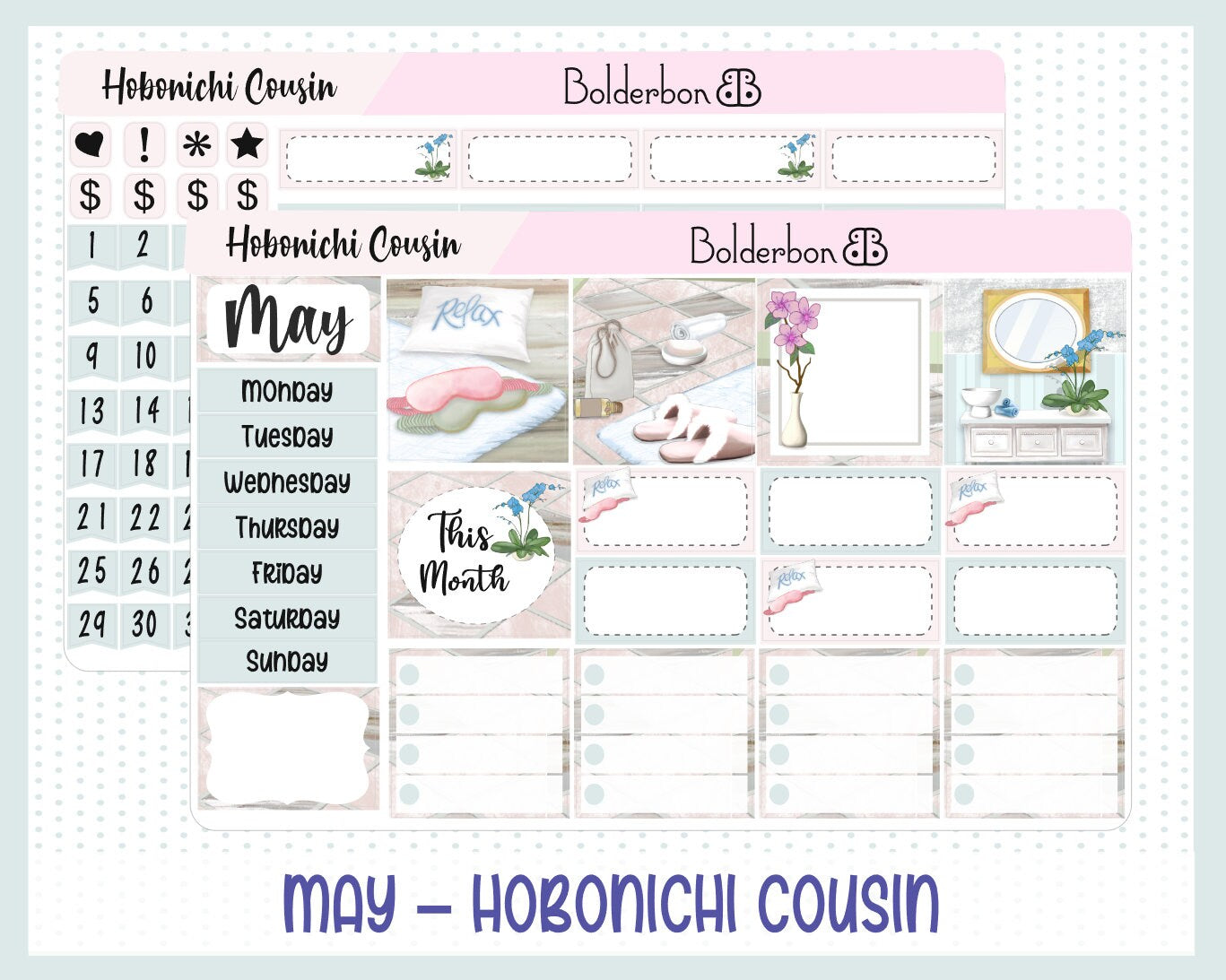 MAY Hobonichi Cousin and A5 Day Free || Monthly Planner Sticker Kit, Self Care, Relax, Refresh