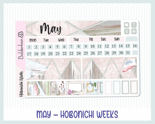 MAY Hobonichi Weeks Sticker Kit || Monthly Planner Stickers for Hobonichi Weeks, Relax, Refresh, Spa Day