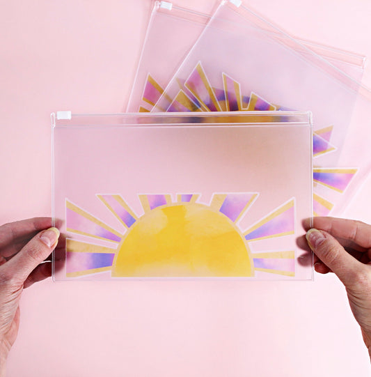 SUNRISE ZIPPER POUCH || Plastic A5 Size, Frosted Clear Sleeve, Document Holder,