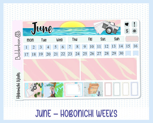 JUNE Hobonichi Weeks Sticker Kit || Monthly Planner Stickers, Summer, Vacation, Ocean, Travel