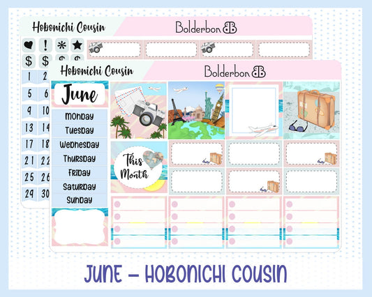 JUNE Hobonichi Cousin and A5 Day Free || Monthly Planner Sticker Kit, Summer, Travel, Vacation, Wanderlust