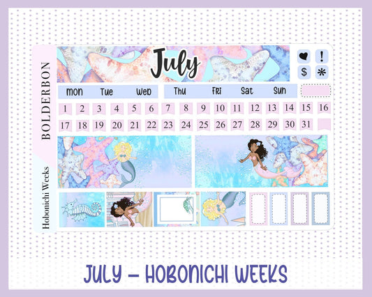 JULY HOBONICHI WEEKS || Monthly Planner Stickers, Summer, Vacation, Ocean, Mermaids