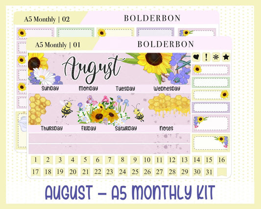 AUGUST A5 MONTHLY || Planner Sticker Kit