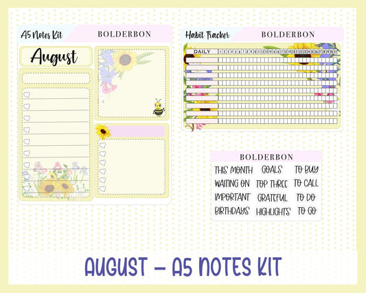 AUGUST A5 NOTES KIT || Planner Sticker Kit