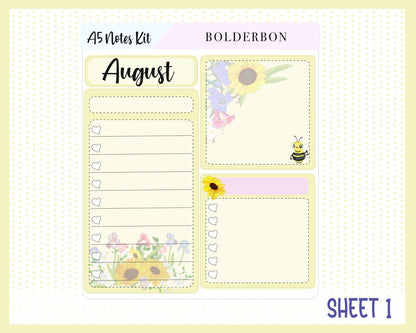 AUGUST A5 NOTES KIT || Planner Sticker Kit