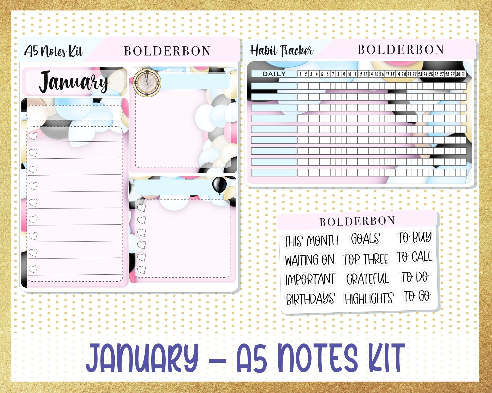 January Notes JANUARY A5 NOTES KIT || Planner Sticker Kit – Bolderbon