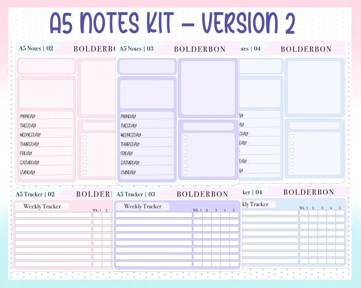 A5 NOTE KITS - Version 2 || Weekly Trackers – Bolderbon