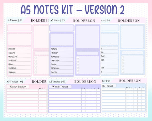 A5 NOTE KITS - Version 2  || Weekly Trackers