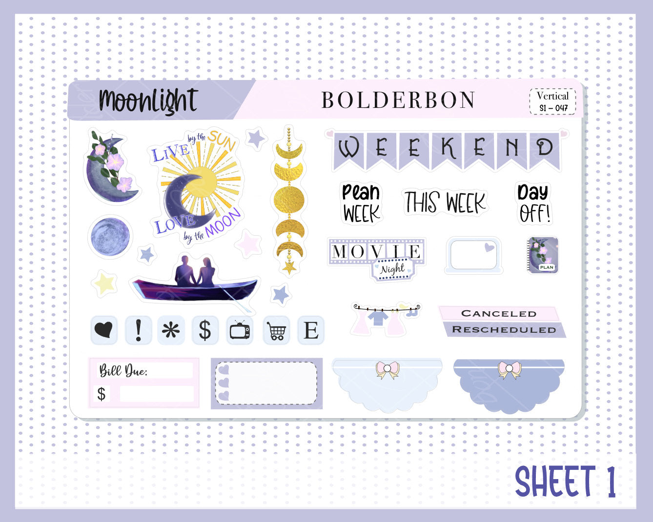 MOONLIGHT || 7x9 Vertical Planner Sticker Kit