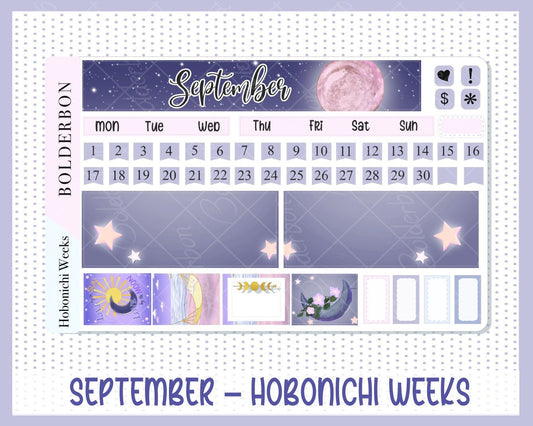 SEPTEMBER Hobonichi Weeks || "Moonlight" Monthly Planner Stickers, Moon Stickers