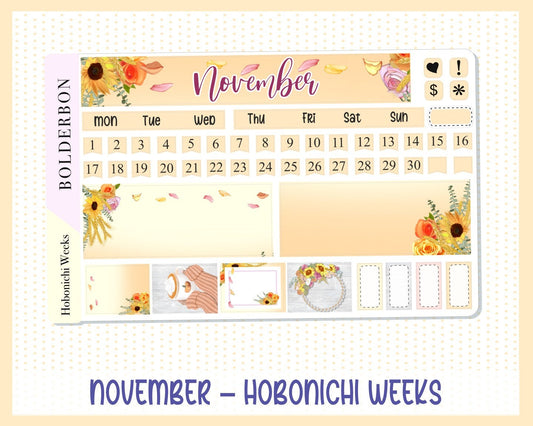 NOVEMBER Hobonichi Weeks || Monthly Planner Stickers, Fall, Autumn