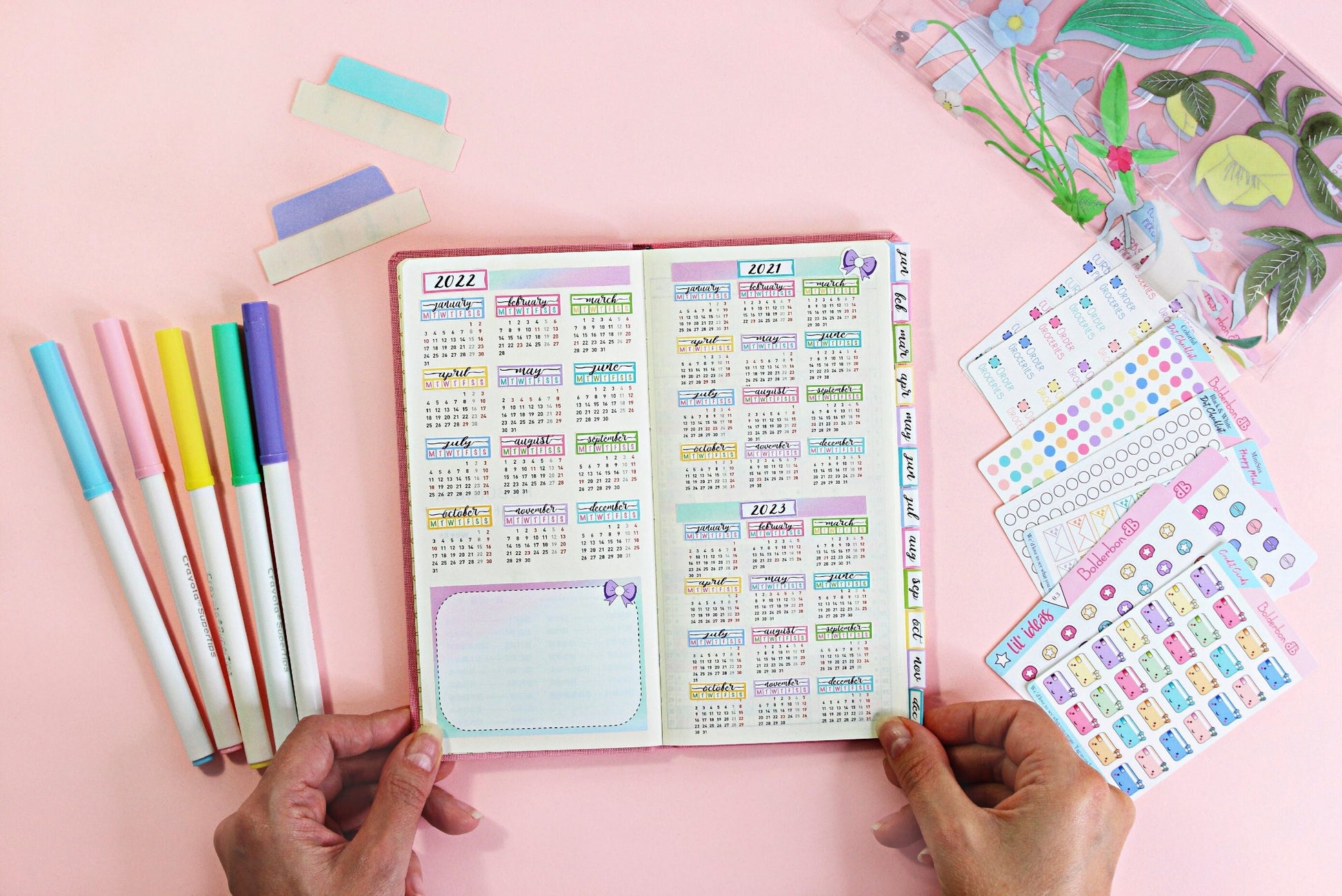 2024 YEARLY VIEW Hobonichi Weeks || Colorful Monthly Headers, Calendar Stickers, Year At A Glance, Hobonichi Weeks Kit,
