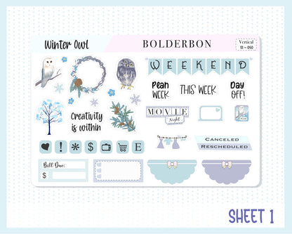 WINTER OWL || 7x9 Vertical Planner Sticker Kit