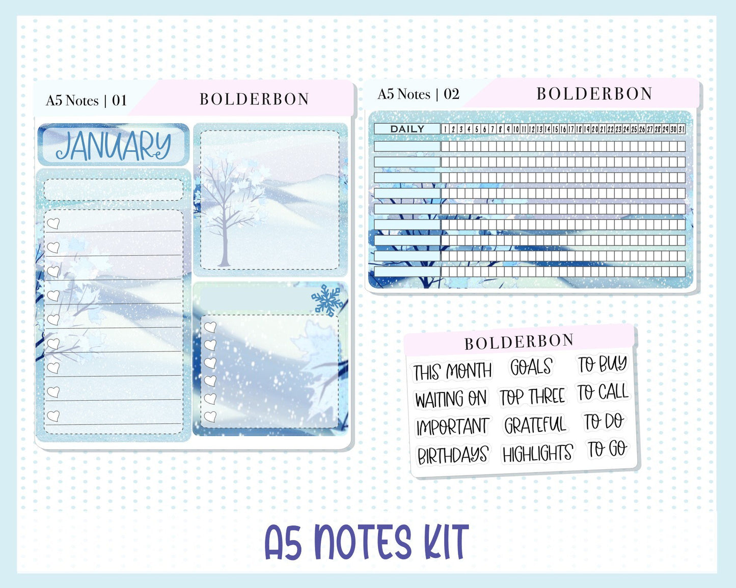 JANUARY A5 NOTES KIT || Planner Sticker Kit