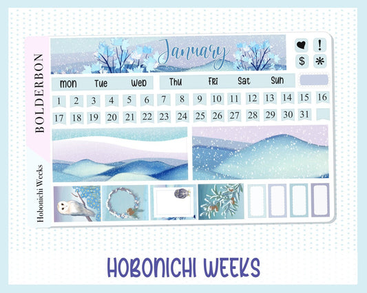 JANUARY Hobonichi Weeks Sticker Kit || Monthly Planner Stickers for Hobonichi Weeks, Snow, Holiday, Winter