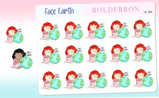 FACE EARTH || Bonbon, Hand Drawn Character Planner Stickers, Bonbon, Emoji Stickers, Cute Girl Stickers For Planners, Functional