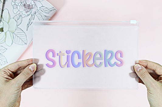 STICKERS ZIPPER POUCH || Plastic A5 Size, Frosted Clear Sleeve, Document Holder,