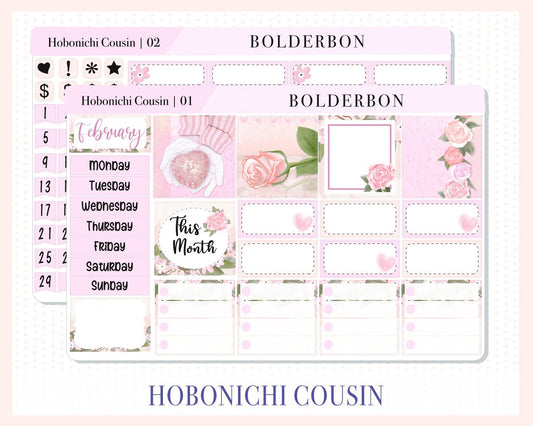 FEBRUARY Hobonichi Cousin and A5 Day Free || VALENTINE'S Hand Drawn, Cute Monthly Planner Sticker Kit, Love