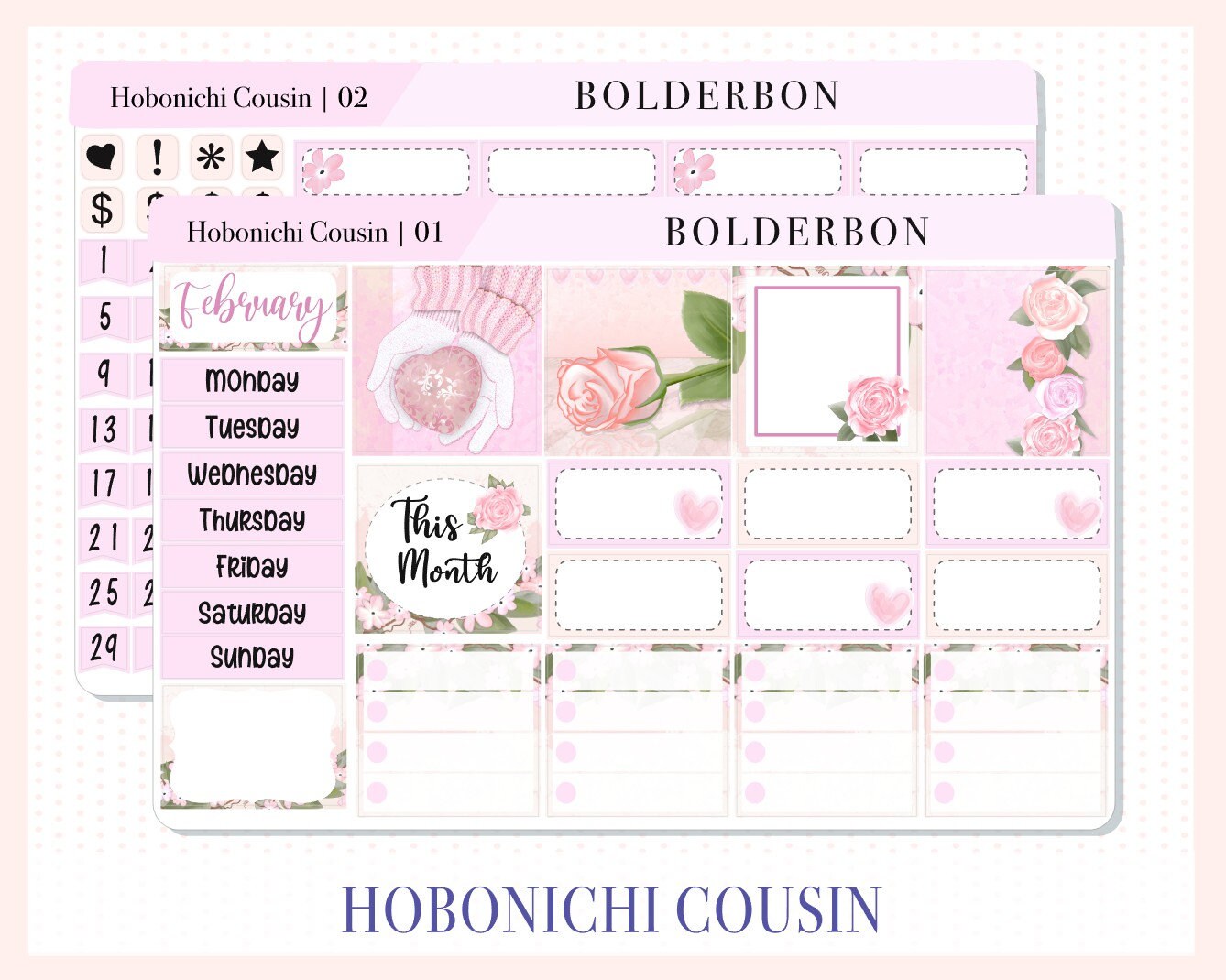 FEBRUARY Hobonichi Cousin and A5 Day Free || VALENTINE'S Hand Drawn, Cute Monthly Planner Sticker Kit, Love
