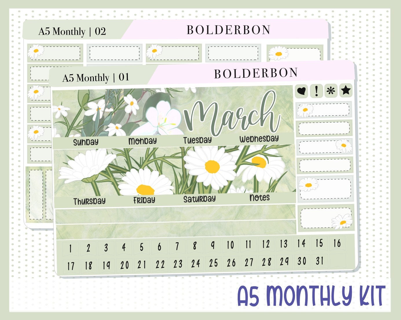 MARCH A5 MONTHLY KIT || Planner Sticker Kit