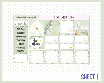 MARCH Hobonichi Cousin and A5 Day Free || Monthly Planner Sticker Kit, Rustic Daisy, Daisies