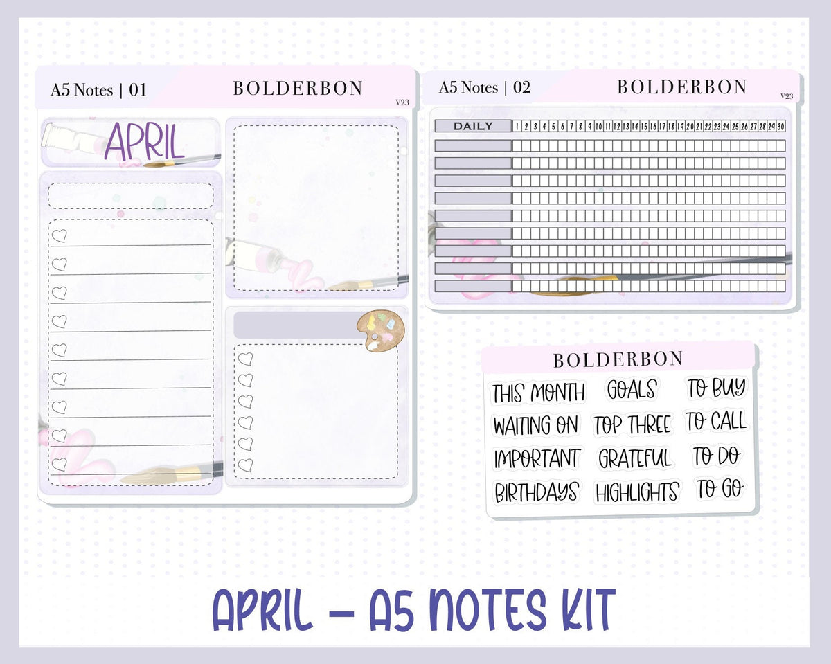 April Notes Design APRIL A5 NOTES KIT || Planner Sticker Kit – Bolderbon