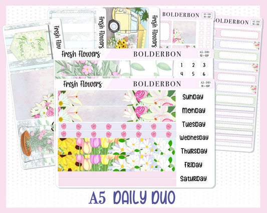 FRESH FLOWERS || A5 Daily Duo Planner Sticker Kit