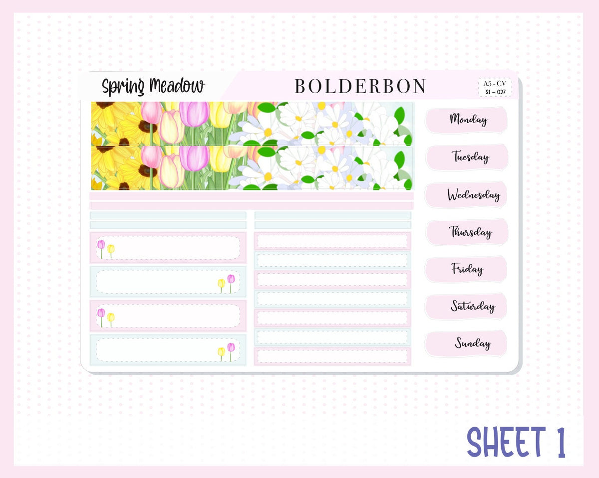 Spring Sticker Meadow SPRING MEADOW || A5 Compact Vertical Planner Sticker Kit – Bolderbon