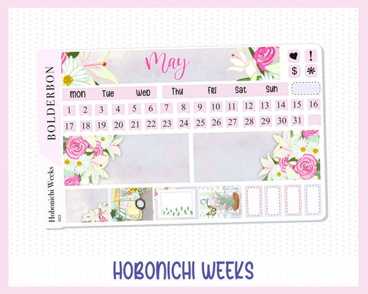 MAY Hobonichi Weeks Sticker Kit || Monthly Planner Stickers for Hobonichi Weeks, Flowers, Spring, Mothers Day