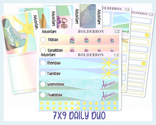 ADVENTURE "7x9 Daily Duo" || Weekly Planner Sticker Kit for Erin Condren, Hiking, Camping, Summer, Coffee