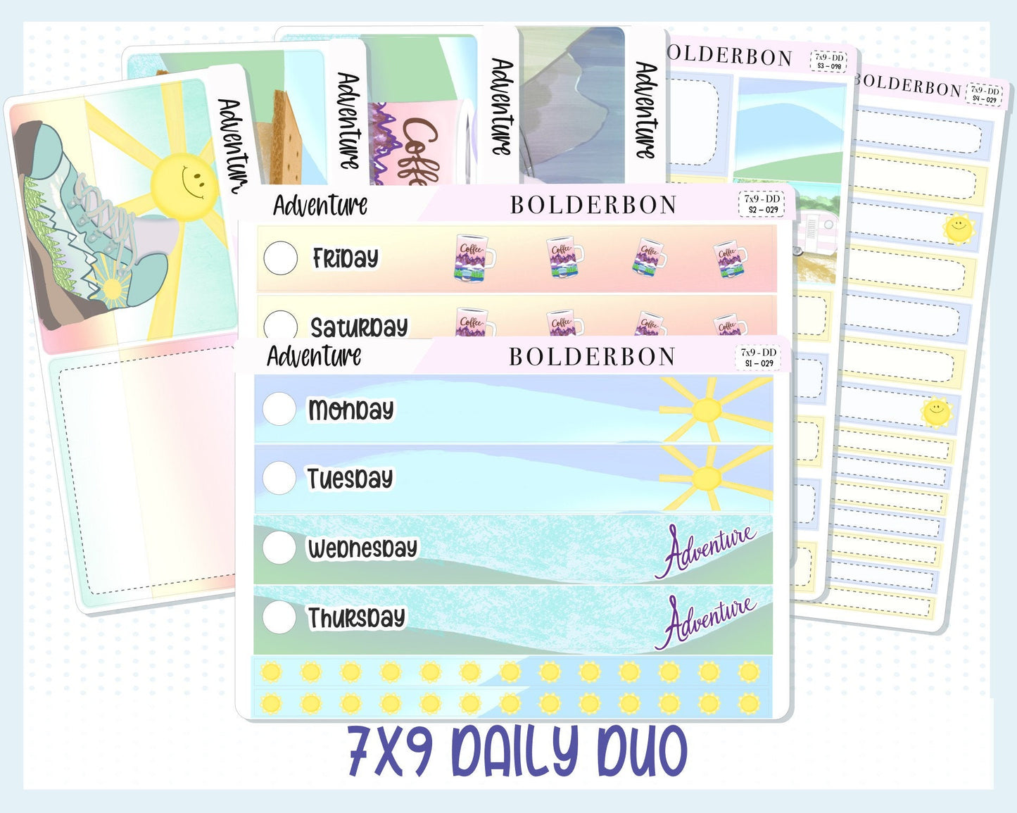 ADVENTURE "7x9 Daily Duo" || Weekly Planner Sticker Kit for Erin Condren, Hiking, Camping, Summer, Coffee