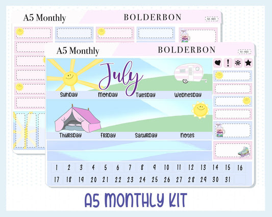 JULY A5 Monthly Kit || Erin Condren Planner Sticker Kit for Daily Duo, Horizontal, Compact Vertical, Summer