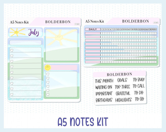 A5 JULY Notes Kit || Erin Condren Dashboard, EC Planner Sticker Kit, Compact Vertical, Daily Duo, Horizontal, Adventure