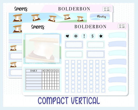 COMPACT VERTICAL || "Smores" A5 Weekly Planner Sticker Kit, Camping, Outdoors, Nature, Adventure