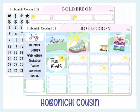 JULY Hobonichi Cousin and A5 Day Free || Hand Drawn Cute Monthly Planner Sticker Kit, Adventure