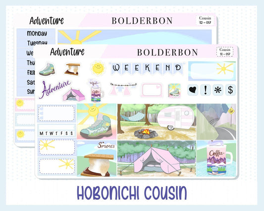 ADVENTURE Hobonichi Cousin || Weekly Planner Sticker Kit, Hand Drawn, Hiking, Camping, Coffee, Outdoors, Nature