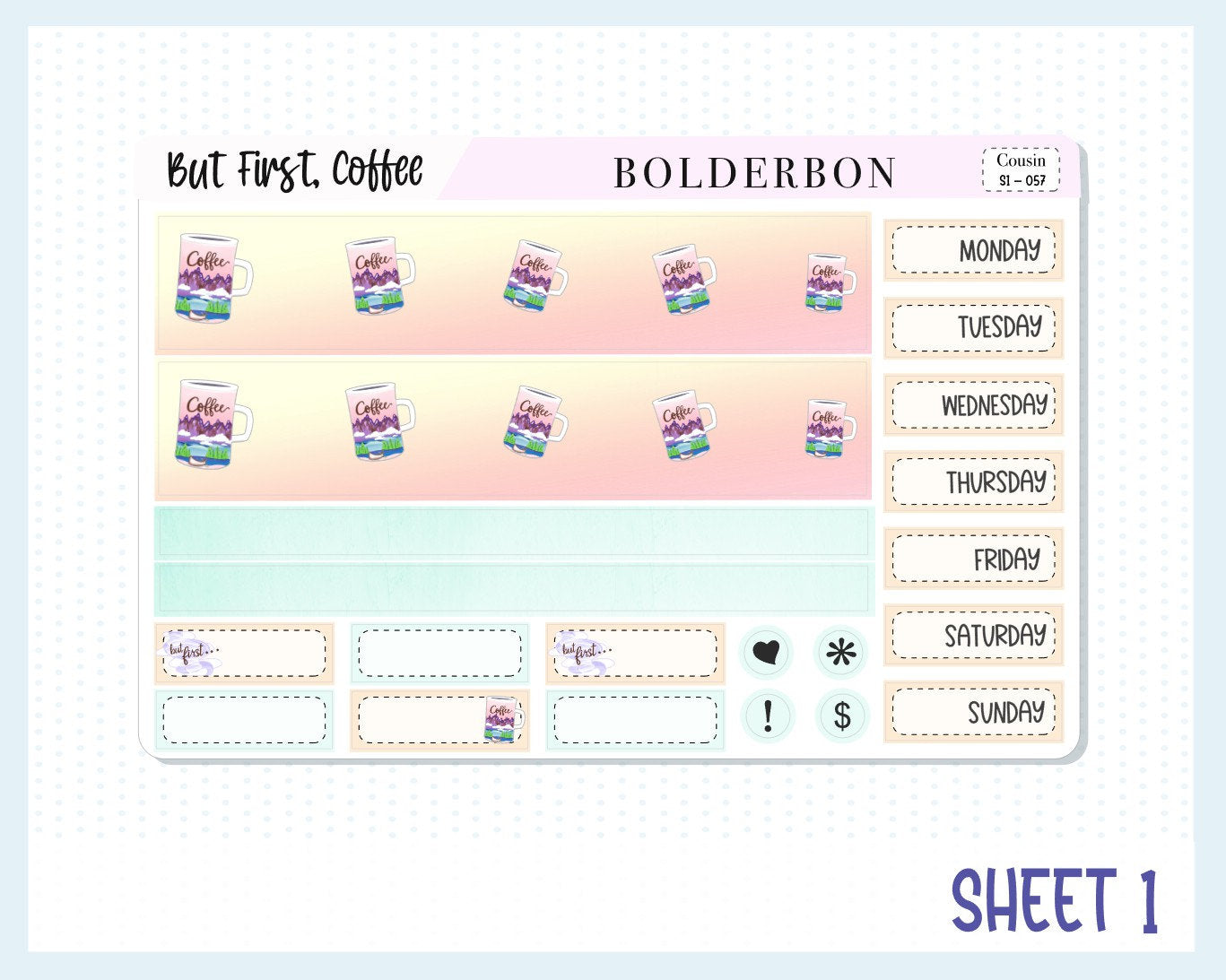 BUT FIRST, COFFEE Hobonichi Cousin || Weekly Planner Sticker Kit, Hand Drawn, Adventure, Coffee Stickers