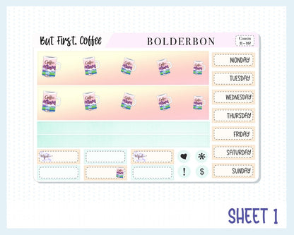 BUT FIRST, COFFEE Hobonichi Cousin || Weekly Planner Sticker Kit, Hand Drawn, Adventure, Coffee Stickers