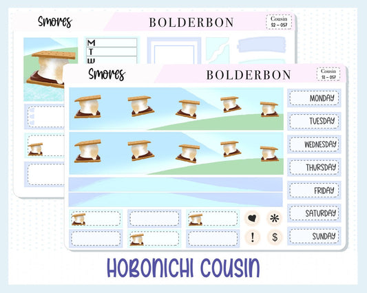 SMORES Hobonichi Cousin || Weekly Planner Sticker Kit, Hand Drawn, Hiking, Camping, Coffee, Outdoors, Nature, Adventure